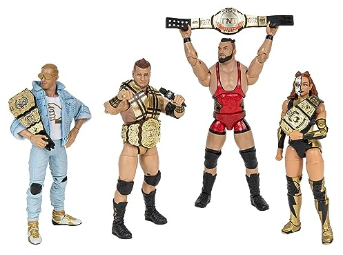 All Elite Wrestling Unrivaled Champion 4 Pack - Vier 15,2 cm Figuren mit Titelgürtel und Zubehör - Amazon Exclusive