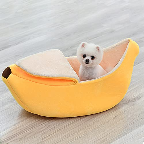 Katzenbett in Bananenform, weiches Plüsch-Katzen-Hundebett, niedlich, waschbar, Bananen-Hundebett, Haustierbett, Haustier-Sofa für Kätzchen, Welpen, Kaninchen, M