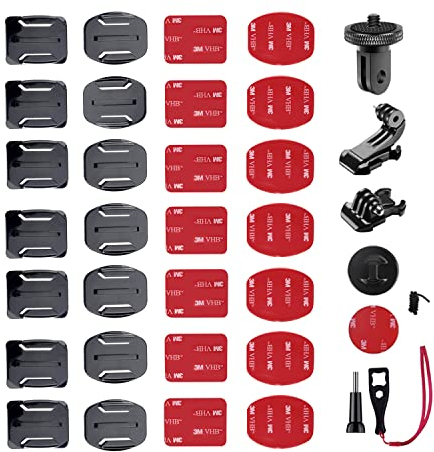 YHTSPORT Helmet Adhesive Mounts - Flat & Curved, 36 Pcs Action Camera Accessories Kit, 3M Sticky Pads, for GoPro & Other Action Cameras