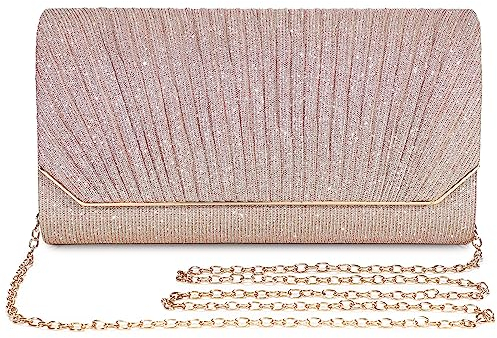 Asvert Pochette Soirée Femme, Sac à Main de Mariage en Bandoulière avec Chaîne Démontable (Rosé)