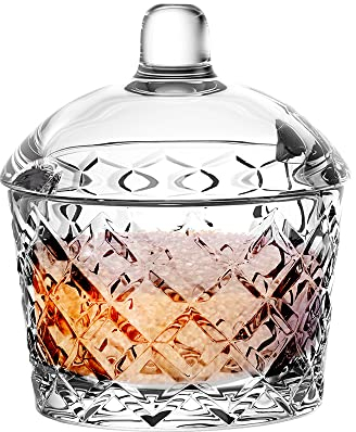 Pullmer Zuckerdose aus Glas mit Deckel, Zuckerbehälter aus Glas, rund, 200 ml(ZuckerdoseKaro)