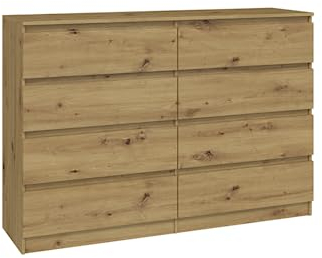 VBChome Kommode mit 8 Schubladen 140 x 40 x 97 cm Eiche Aritsan Grifflose Schubladenkommode Mehrzweckschrank für Flur Schlafzimmer Wohnzimmer Kinderzimmer Modern Eiche Aritsan