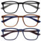 OPULIZE Max Lesebrille 3er Pack - Klassische große rechteckige Fassung - Brillen in mattem Schwarz, Braun und Blau - Herren Damen Unisex - RRR78-123 - +1,50