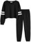 Arshiner Mädchen Jogginganzug Lang Kinder Trainingsanzug Sportanzug Zweiteilig Sweatshirt Set Tracksuit Anzug Herbst 134 140 Schwarz