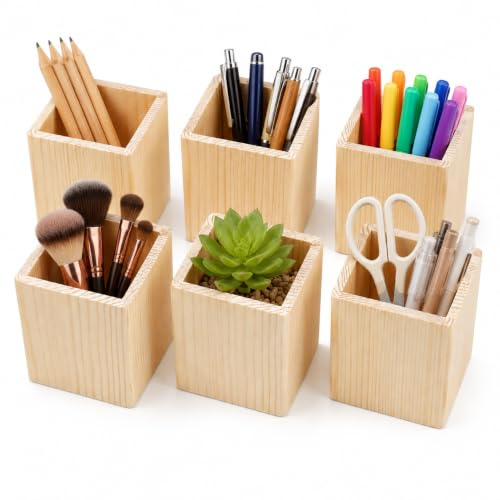 STOBOK Holz Stifthalter Geometrisch 6Er Set Schreibtisch Organizer Für Büro Zuhause Pinselhalter Und Kleinteileaufbewahrung 9.45X3.15X3.94 Zoll Kompakt