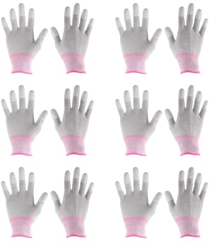 QUARKZMAN 6 Paar ESD-Antistatik-Handschuhe, 19 cm, verdickte, hochbeständige Kohlefaser-Computerhandschuhe für die Installation und Reparatur von PC-Computerelektronik (klein), Pink