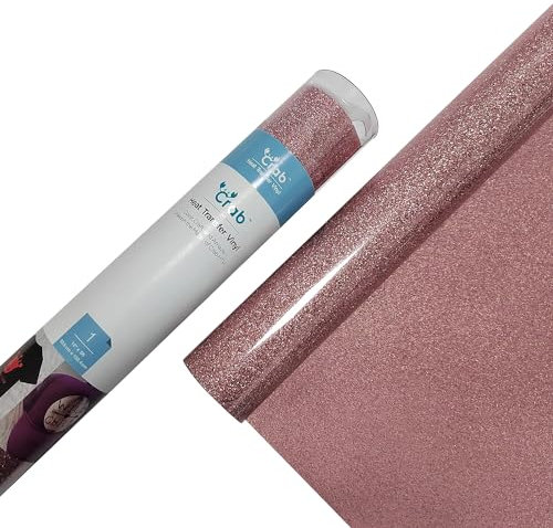 Crab HTV Heat Transfer Vinyl Roll - Glitter 12” x 5ft, Easy to Cut & Weed Iron on Vinyl for DIY T-Shirts Bags Gifts Design Compatible Cricut, Silhouette Cameo, Heat Press, Cutter Machine (Rose Gold)