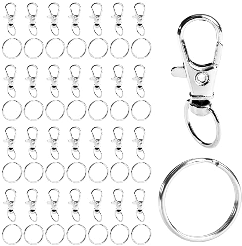 Schlüsselring Klein 100Stk Karabiner Schlüsselanhänger Basteln Selber Machen Ringe Karabinerhaken mit Drehgelenk(Silber)