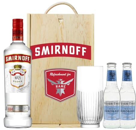 Personalised Smirnoff Vodka Gift Set Triple Distilled Gift Set with Rocks Glass & Fever Tree Lemonade - 70cl (37.5% ABV) - Birthday gifts for her, Womens Gift Sets, Alcohol Gift Set, Alcohol Gifts,