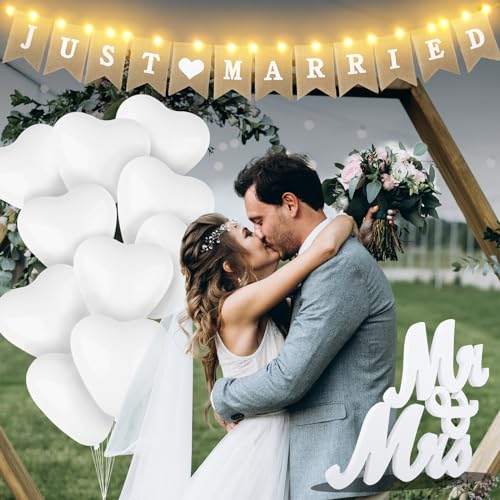 Just Married Girlande, Hochzeitsdeko Lichterkette Just Married Deko Hochzeitsbanner Wimpelkette Party Girlande Banner Liebesballons für Dekoration Booth Fotografie von Hochzeit Party