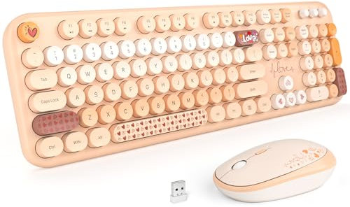 Atelus Wireless Keyboard and Mouse, Typewriter Full Size Keyboard with Number Pad and 2 in 1 USB Connected Mouse for Mac, Windows 7/8/10, Laptop, Desktop, PC, Computer