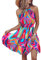 ABINGOO Vestito Estivo Donna Bohemian Mini Abito Senza Maniche Halter A-Line Swing Stampa Floreale Abiti Casual con Fiori a Vita Elastica Vestito(Ondulazione Rossa,XL)