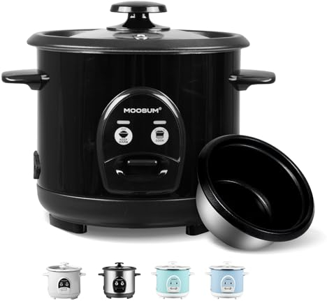 MOOSUM Rice Cooker, 0.6L | Electric Rice Cooker with Keep Warm Function, Automatic Cooking, Non-Stick Inner Pot | Includes Measuring Cup, Spoon