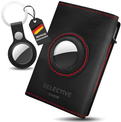 Selective Cards| Airtag Wallet,Slim Wallet,Geldbeutel aus echtem Leder,Smart Wallet,RFID Blocker Portemonnaie, kartenetui Herren Platz für 6-12 Karten,Geldbörse Herren| Schwarz/Rot