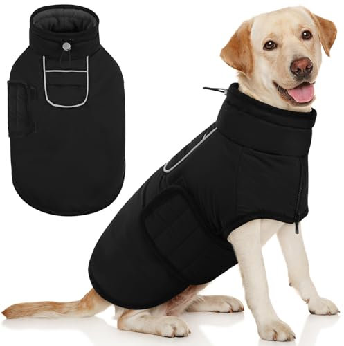 AOFITEE Hundemantel für Große Hunde, Warme 2XL Hundejacke Hundemantel, Rollkragen-Hundefleecejacke mit Geschirr, Wasserabweisende Hundeschneejacke winddichter Hundeschneeanzug für Golden Retriever