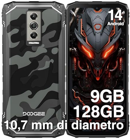 DOOGEE Blade10 Rugged Smartphone (2025), Android 14 Telefono Indistruttibile, 9GB + 128GB/2 TB Cellulare Antiurto, 6.5 HD+, 5150mAh, 16MP+8MP, 10.7mm Ultra-thin Smartphone/Dual SIM 4G/3 Slot/Face ID