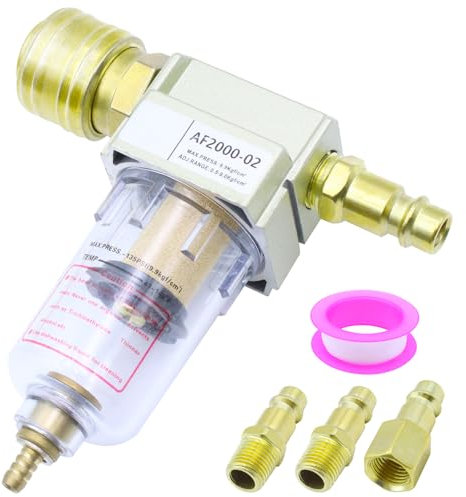 TETEWEVER Séparateur d'eau 1/4 en laiton - Séparateur d'eau à air comprimé avec 4 raccords rapides et 1 bande en téflon - Filtre à air comprimé pour compresseur