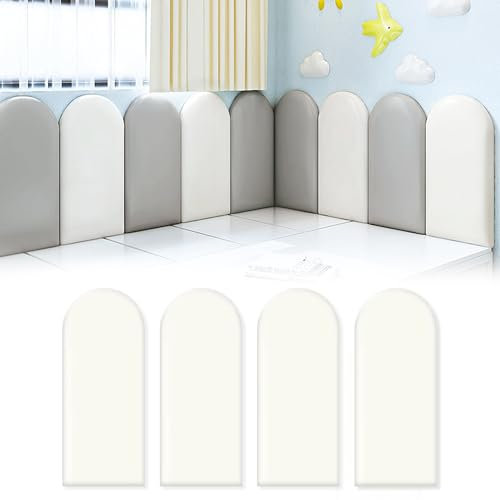 AYYDS Lot de 4 panneaux muraux 3D - Rembourrage mural autocollant - En polyuréthane imperméable - Pour chambre d'enfant - Rembourré - Anti-collision - Tête de lit - Blanc - 20 x 60 cm