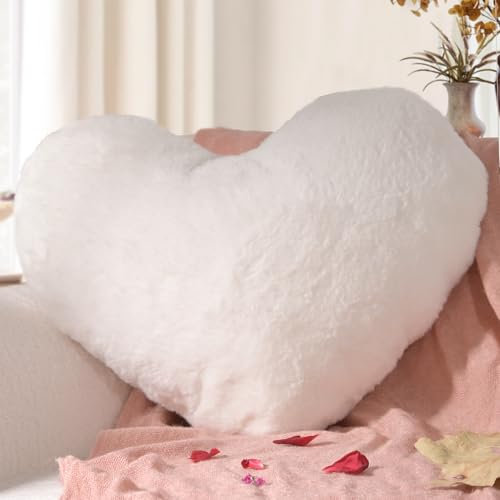 Yhoelata Herzkissen, Schneeweiß Herzform Kissen Kuschelkissen, Love Zierkissen Aesthetic, Plüsch Kissen für Wohnzimmer Sofa Kind Schlafzimmer Bett, Geschenk 37x47 cm