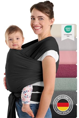 Laleni Tragetuch Baby neugeboren bis 15 kg aus weicher Baumwolle - Babytrage Neugeborene ab Geburt - OEKO-TEX zertifiziertes Tragetuch Kleinkind - Wickeltuch Baby mit 5,10 m Länge - Trage in Schwarz