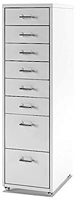 Aktenschrank aus Metall mit Rollen, 8 Schubladen, Aktenschrank für bunte Büromöbel, 6 Farben erhältlich (Weiß, 8 Schubladen)