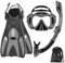 OutdoorMaster Mobula Schnorchelausrüstung für Erwachsene,Maske Flossen Schnorchel Set mit Panoramablick Anti-Fog, Dry Top Scuba Gear zum Schwimmen Schnorcheln Tauchen - Grau Schwarz,S/M