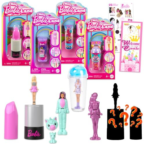 Barbie Mystery Reveal Puppe, ultimatives Spielset – Paket mit 4 farbigen Reveal- und Mystery-Puppen mit Zubehör und Aufklebern, mehr, Barbie Blind-Taschen für Kinder, Mädchen