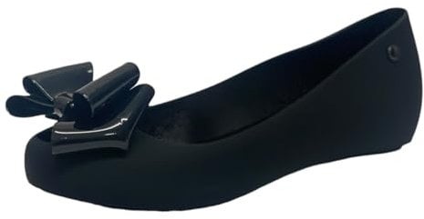 Women's Flat Bow Jelly Office Work School Slip On Comfy Ballerina Shoes (Black, UK Footwear Size System, Adult, Women, Numeric, Medium, 3)