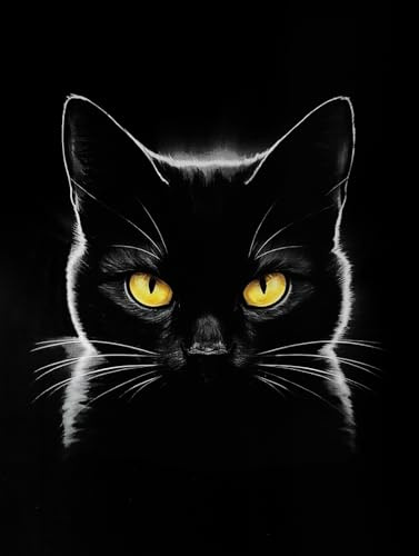 KUSTOM ART Dekoratives Poster für die Wand Serie Tiere Schwarz Katze Blick mit gelben Augen Kunstdruck auf beschichtetem Papier 40x30cm ohne Rahmen