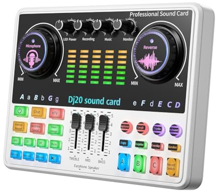 Fangxuee Tarjeta de Sonido para DJ20 Live, Micrófono de Condensador de 48 V con Reducción de Ruido de Reverberación para Micrófono de Diseño Cardioide B