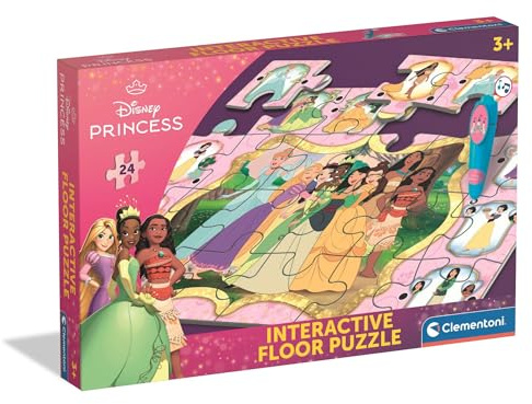 Clementoni Quiz-Bodenpuzzle - Disney Princess - Interaktives Puzzle mit Stift, Lernspiel für Kinder ab 3 Jahren, 24 Teile, 62 x 42 cm, 16685