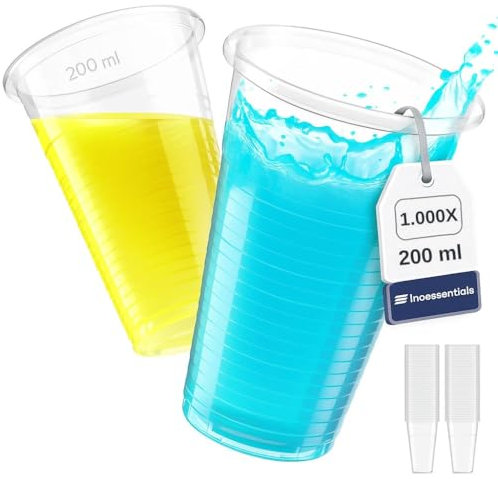 Inoverse 1000 Stück Plastikbecher 0,2 L - Durchsichtig - Trinkbecher, Plastik Becher, Bierbecher, Ausschankbecher, Kunststoff Partybecher, Wasserbecher, Slush Becher