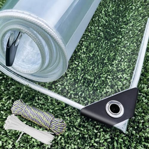 Dulepax Bâche Transparente avec Oeillets pour Exterieur 450 g/m² Imperméable Bâche de Protection pour Pergola,Serre,poulailler,Piscine (2x5m)