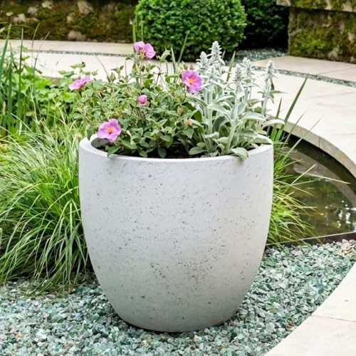 IDEALIST Plant Pots 40cm Plant Pot, Speckled Grey Reinforced Stone 45L | 1 Pack, W40 H36 cm, Inner Top D36 cm, Frostproof, Drainage Holes, Lightweight, Medium Size, Egg Pot, Flower Pot
