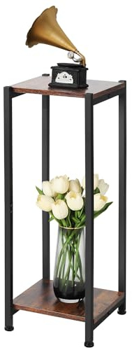 Zoapion 31 Inch Tall Plant Stand Indoor,2 Tier Pedestal Stand,Rustic Brown | Rock-Solid Stability,Adjustable Feet,0.8x0.8 Metal Square Tube,Wood Board thickness 0.6,Weight Capacity 110 lbs