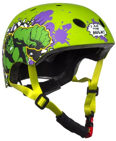 Casque de vélo pour garçon SÛR et LÉGER, RÉGLABLE 52-56 cm, Sportif Casque pour Enfants, ventilé, Protection DE LA TÊTE (Avengers Hulk)