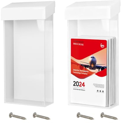 BlyeMichdi 2 Stück Prospekthalter Wand aus Acryl, Prospektständer Wetterfest für Außen, Flyer Aufsteller mit Deckel, 25x11x5 cm Broschürenhalter Hochformat für Menü, Faltblatt, Flyer, Büros (Weiß)