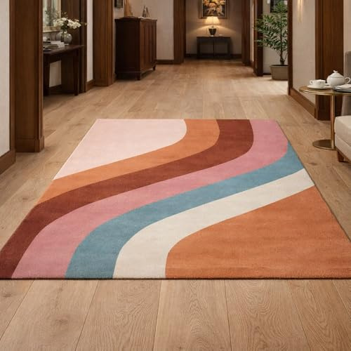 Tapis de décoration,Abstrait Moderne Rose, Rouge Terracotta, Orange, Marron, Bleu, Beige, 170 x 200 cm, Tapis Chambre, Salle de séjour, Salle à Manger, Rug for Living Room