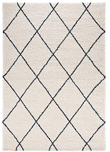 Mint Rugs Feel Hochflor Teppich Weich Flauschig Langflor Shaggy Flokati Rauten Muster für Wohnzimmer Küche Flur oder Schlafzimmer Petrol 120x170 cm, Polypropylen, Creme Petrolgrün