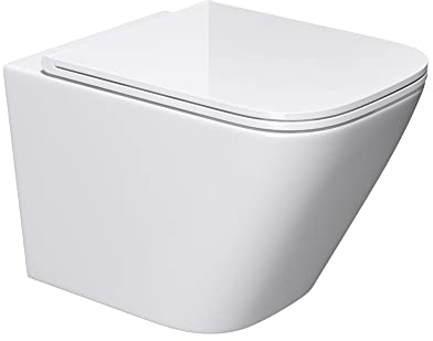doporro WC Sospeso Sanitari Sospesi Filomuro in Ceramica Bianco 52x36x36 cm con Copriwc Soft Close Chiusura Ammortizzata e Sciacquone Profondo WC Design Moderno Senza Bordi Aachen112