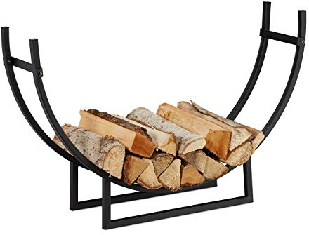 Relaxdays Kaminholzregal, halbrund, Innenbereich, pulverbeschichteter Stahl, Brennholzregal, HxBxT 55x92x21 cm, schwarz