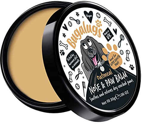 BUGALUGS Dog nose balm 30g, Natural lick safe Paw balm for dogs contains Oatmeal, Dog paw cream Vegan formula nose balm for dogs reduces skin irritation and redness.