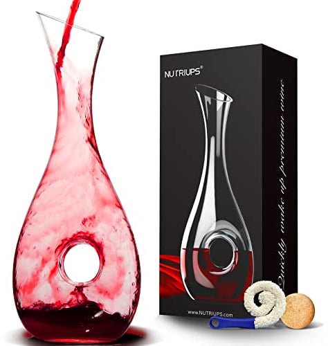 NUTRIUPS Rotwein Dekantierer, Weinkaraffe aus Kristallglas, Bleifreie Weinkaraffe, Wein-Dekantiergefäß, Dekantieren Wein, Dekanter in Hohlkreisform, 1,2L Dekanter für Weinliebhaber (gerade)