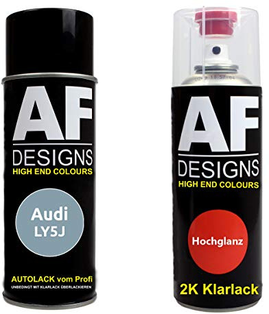 Autolack Spraydose Set für Audi LY5J Liquidblau Metallic 2K Klarlack Basislack Sprühdose Spraydosen 2x400ml