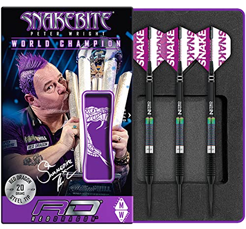 RED DRAGON Peter Wright Snakebite World Champion Diamond Fusion SE 20 Gram Professionelles Dart-Set mit Flights and Shafts (Stems)