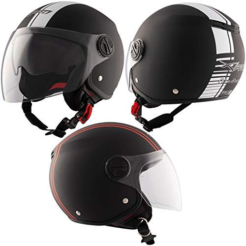 Jet Casco Moto Nero Omologato ECE 22 06 Grafica Bianca Arancione Visiera L