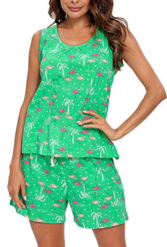 ENJOYNIGHT Ensemble pyjama pour femme avec débardeur et short imprimé sans manches