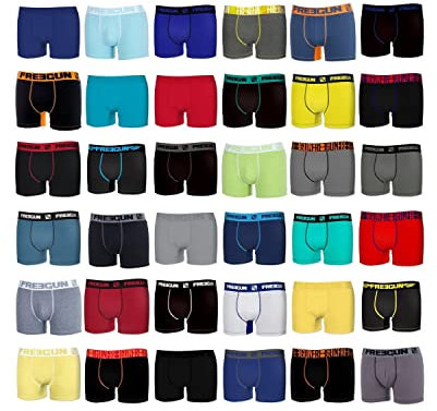 FREEGUN Surprise Pack of 6 Men's Cotton Boxer Shorts - Black - L