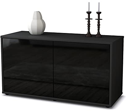 Stil.Zeit Lowboard Amel, Korpus anthrazit matt, Front Hochglanz-Design Schwarz (92x49x35cm) Push-to-Open Technik & Leichtlaufschienen