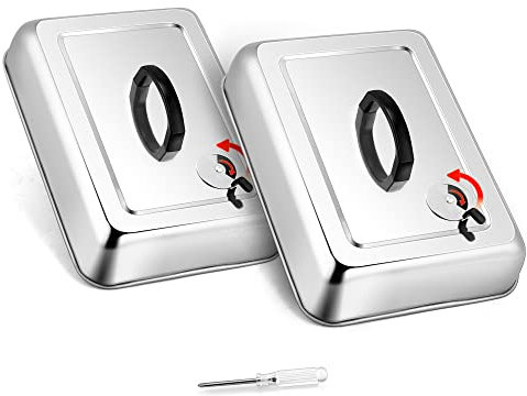 Leonyo 33x22.9 cm rechteckige Backabdeckung, 2 Stück, Edelstahl-Käse-Schmelzkuppeldeckel mit verstellbarem Belüftungsschlitz, flache Grill-Zubehör, Teppanyaki BBQ Grillen